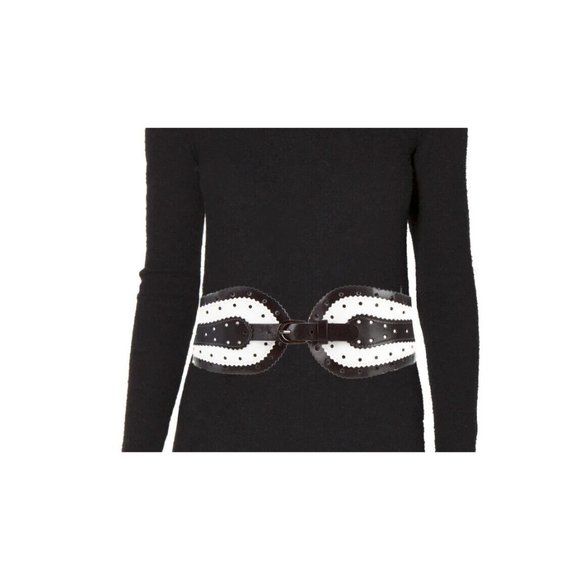 Oscar De La Renta Black/White Leather 4\' Wide 32\